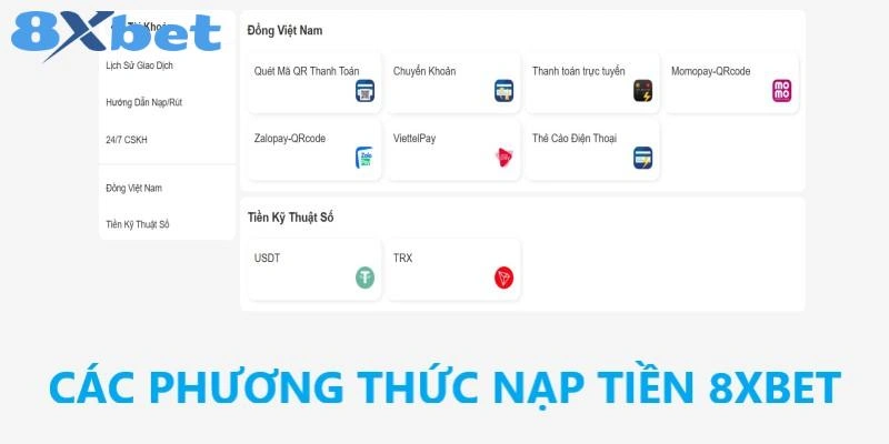 Các phương thức nạp tiền tại hệ thống 8XBET